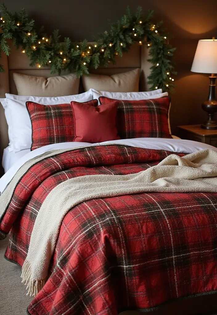 25 Christmas Guest Room Ideas That Spread Holiday Cheer - 1. Cozy Layers of Festive Bedding
