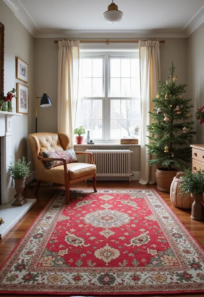 25 Christmas Guest Room Ideas That Spread Holiday Cheer - 13. Vibrant Area Rugs