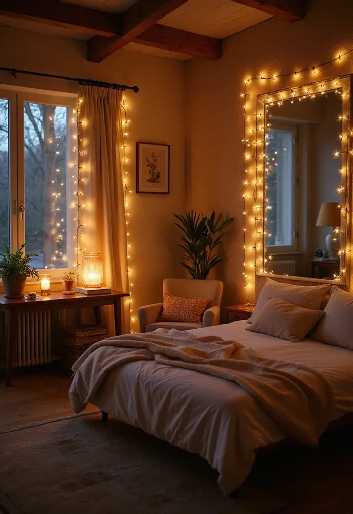 25 Christmas Guest Room Ideas That Spread Holiday Cheer - 2. Twinkling Fairy Lights