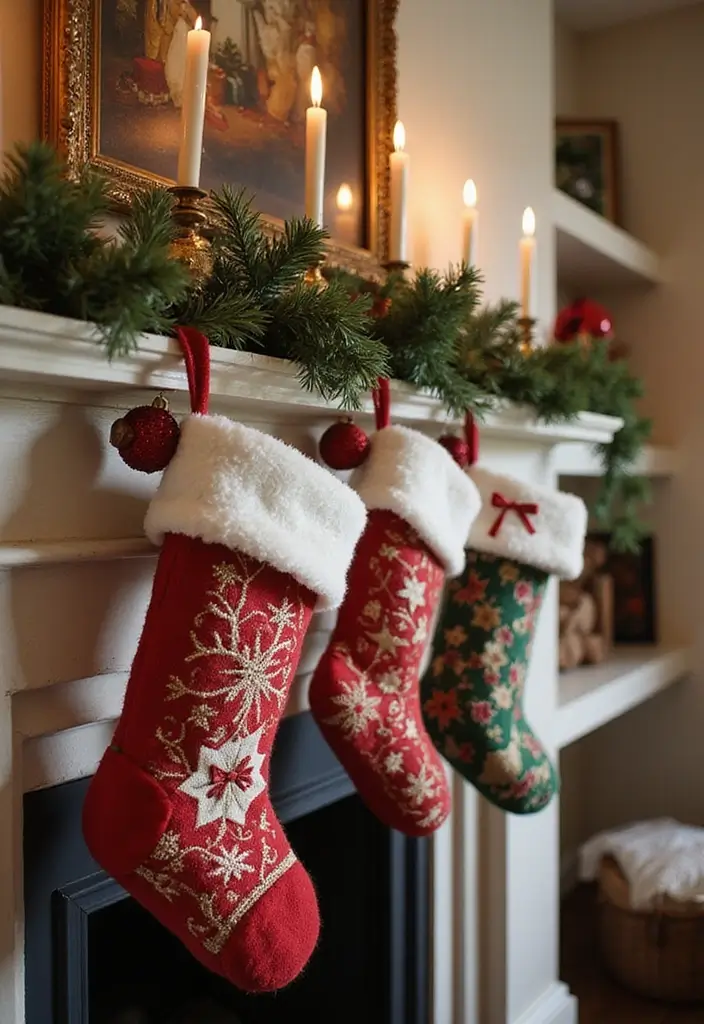 25 Christmas Guest Room Ideas That Spread Holiday Cheer - 20. Classic Christmas Stockings
