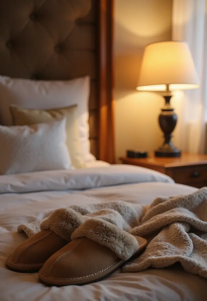 25 Christmas Guest Room Ideas That Spread Holiday Cheer - 23. Comfy Slippers for Guests