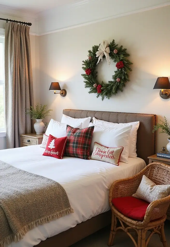 25 Christmas Guest Room Ideas That Spread Holiday Cheer - 4. Seasonal Accent Pillows