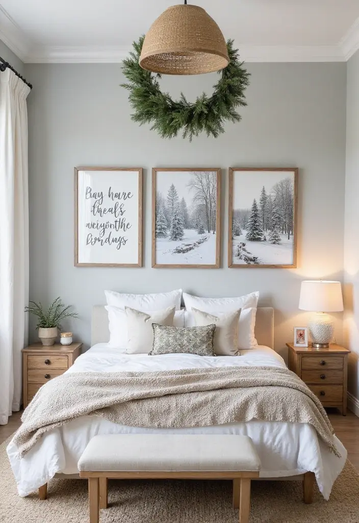 25 Christmas Guest Room Ideas That Spread Holiday Cheer - 7. Holiday-Themed Artwork