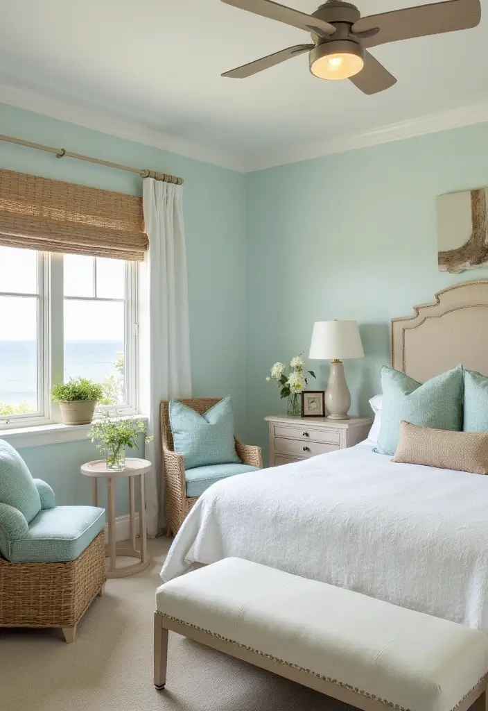 25 Coastal Guest Room Ideas That Feel Fresh and Airy - 14. Accent Furniture in Beachy Tones