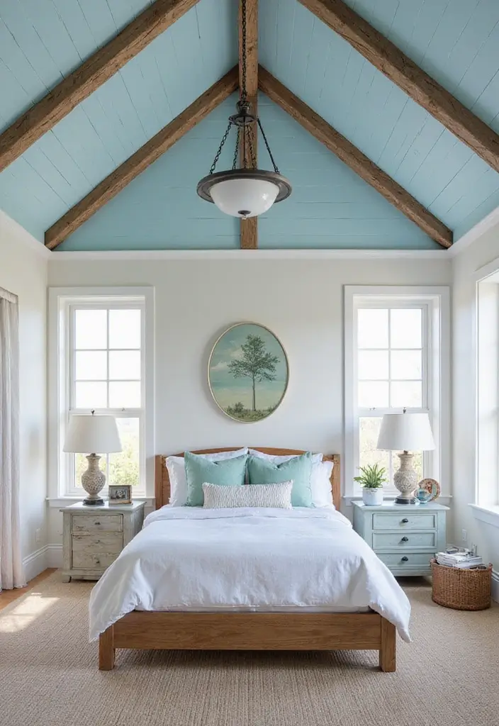 25 Coastal Guest Room Ideas That Feel Fresh and Airy - 22. Creative Ceiling Treatments