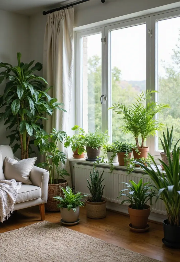 25 Guest Living Room Combo Ideas That Double the Function - 16. Use of Plants for Freshness