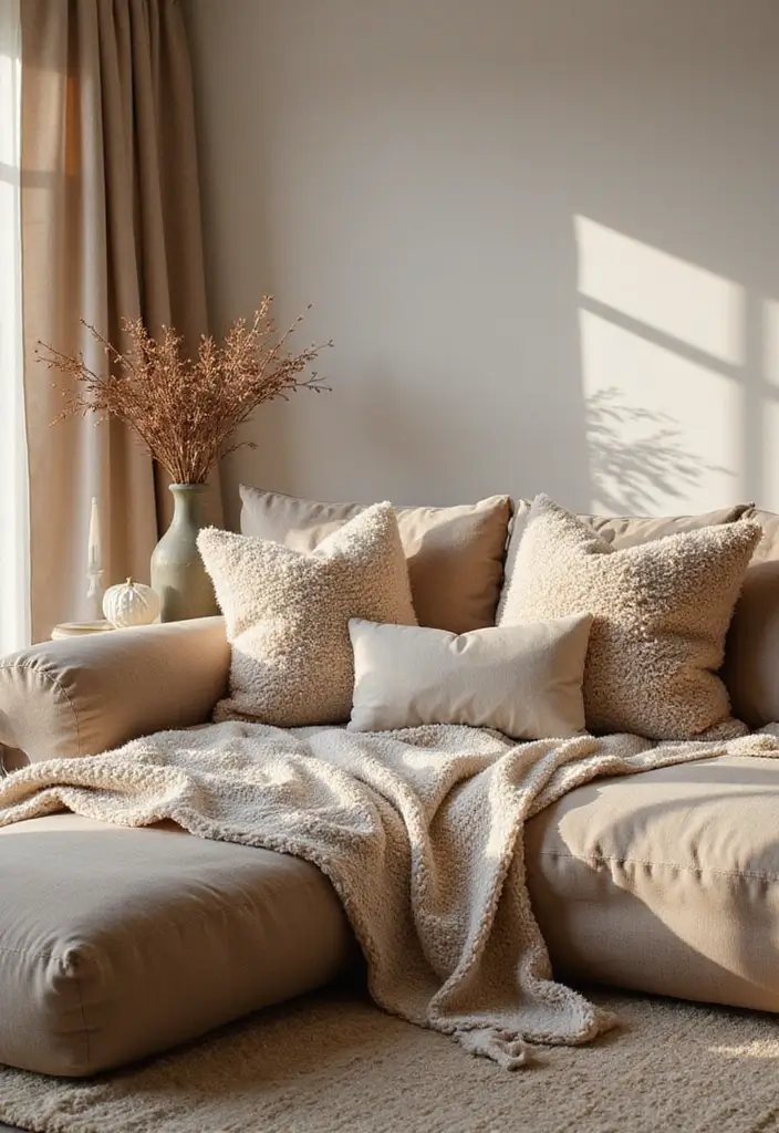 25 Guest Living Room Combo Ideas That Double the Function - 20. Warm Textiles for Comfort