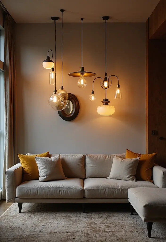 25 Guest Living Room Combo Ideas That Double the Function - 21. Artful Lighting Fixtures