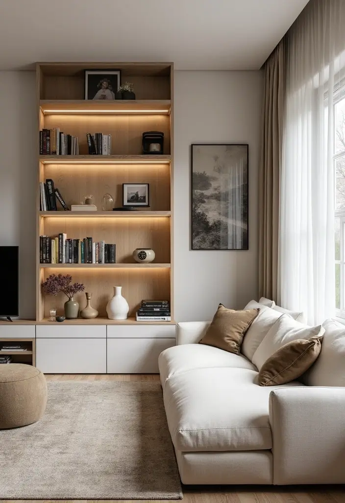 25 Guest Living Room Combo Ideas That Double the Function - 22. Custom Shelving