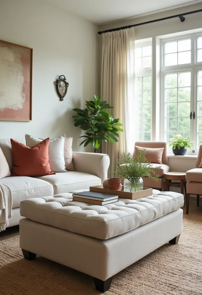 25 Guest Living Room Combo Ideas That Double the Function - 3. Multi-Use Ottomans