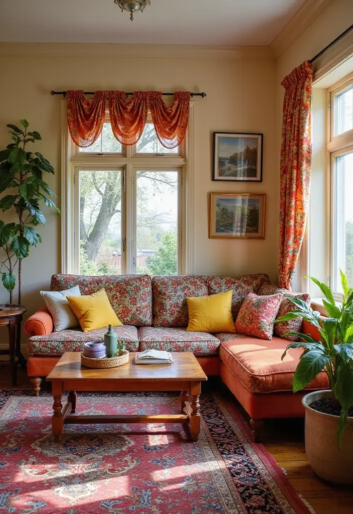 25 Guest Living Room Combo Ideas That Double the Function - 9. Use of Bright Colors and Patterns