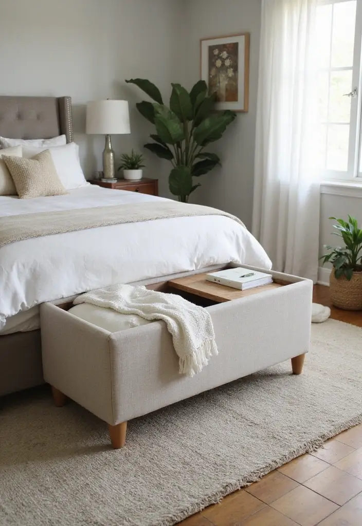 25 Guest Room Combo Ideas That Make the Space Multifunctional - 3. Multi-Use Storage Ottoman