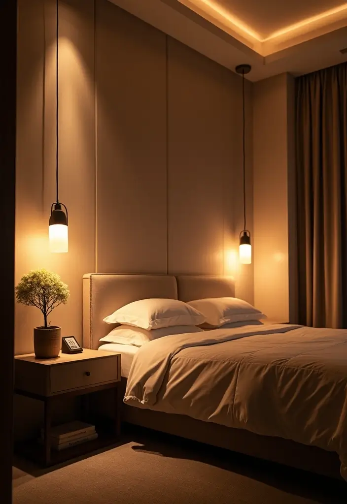 25 Minimalist Guest Room Ideas That Feel Calm and Clean - 18. Layered Lighting