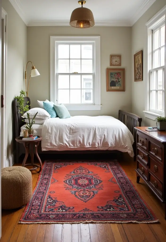 25 Tiny Guest Room Ideas That Maximize Every Inch - 16. Colorful Rugs