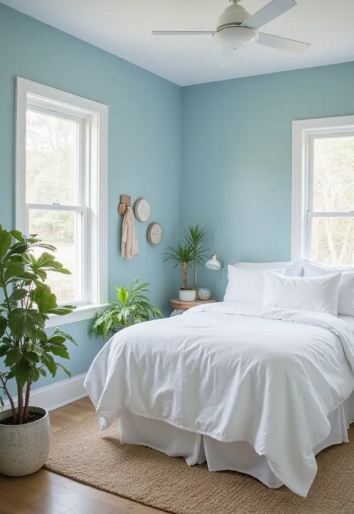 27 Blue Guest Room Designs That Feel Calm and Relaxing - 1. Soft Sky Blue Oasis