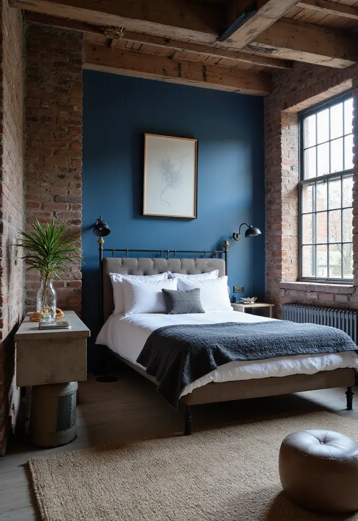 27 Blue Guest Room Designs That Feel Calm and Relaxing - 15. Industrial Blue
