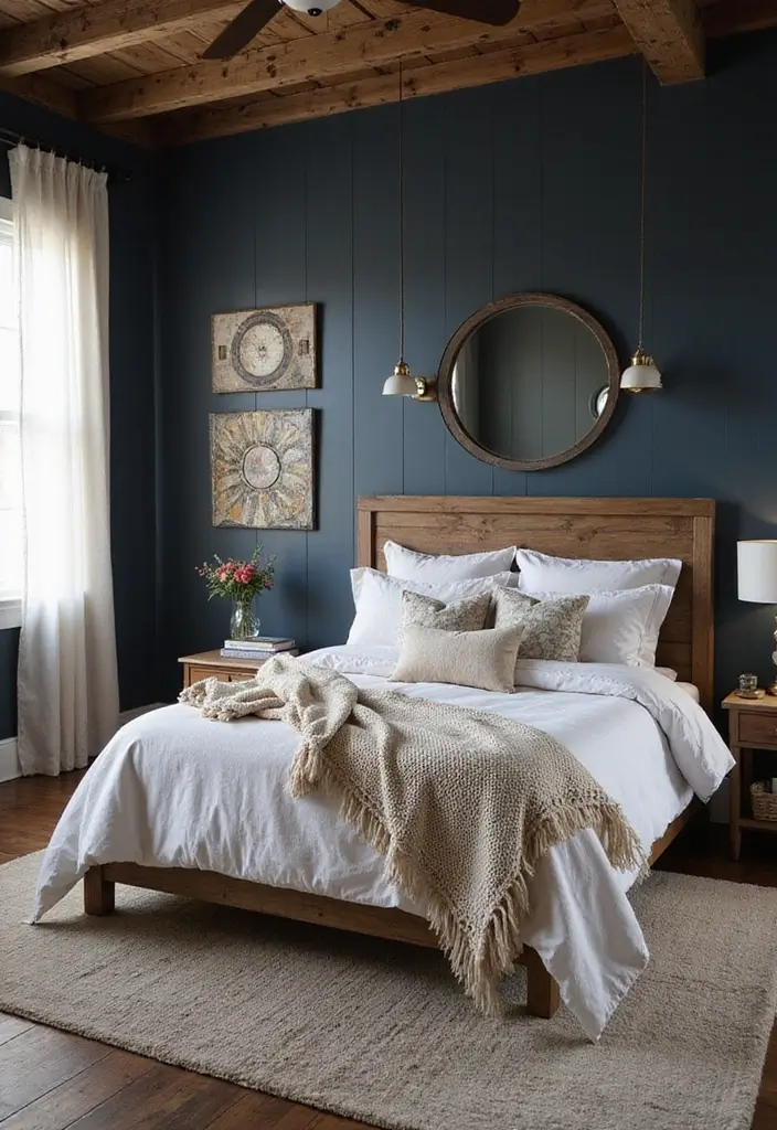 27 Blue Guest Room Designs That Feel Calm and Relaxing - 17. Rustic Blue Retreat