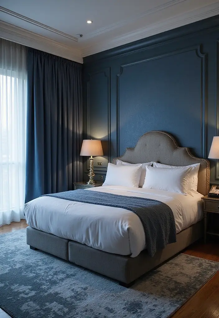 27 Blue Guest Room Designs That Feel Calm and Relaxing - 21. Elegant Blue and Gray