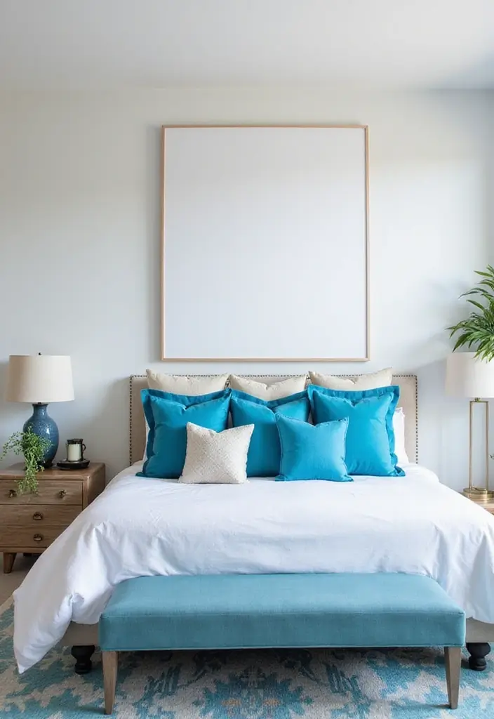 27 Blue Guest Room Designs That Feel Calm and Relaxing - 22. Blue Accents on White