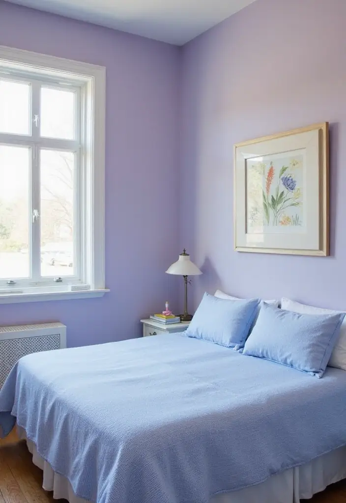 27 Blue Guest Room Designs That Feel Calm and Relaxing - 23. Calming Lavender and Blue