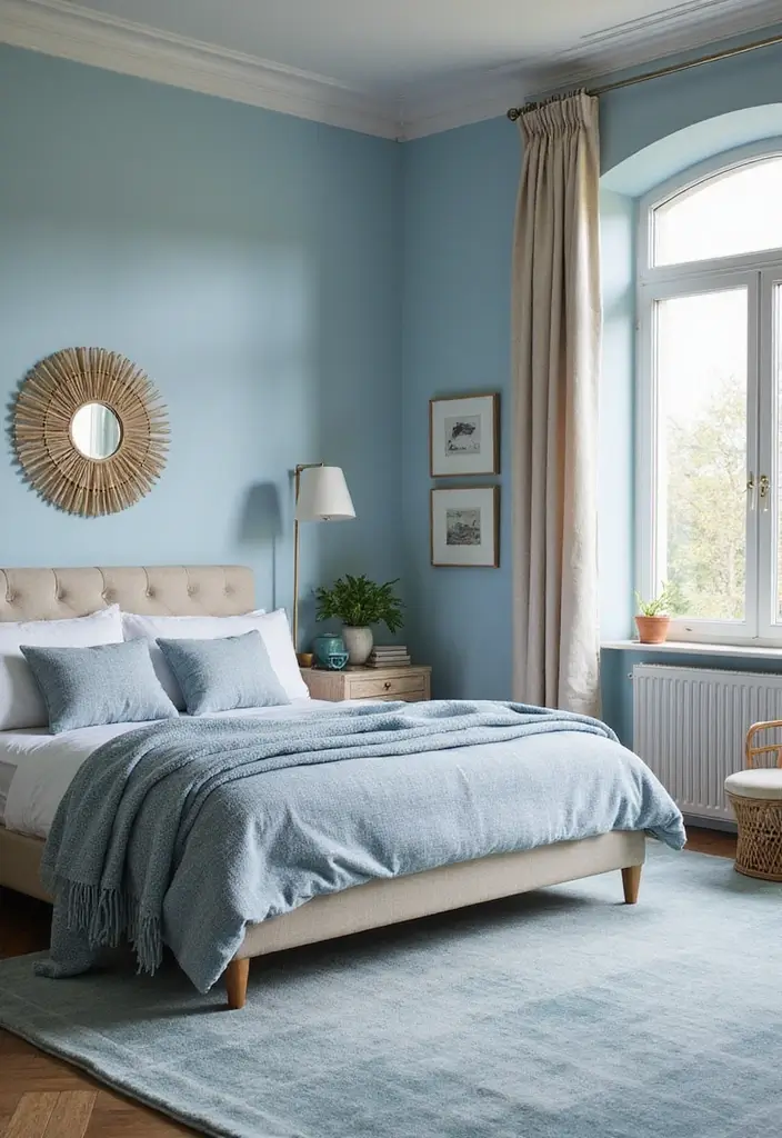 27 Blue Guest Room Designs That Feel Calm and Relaxing - 25. Soft Blue Tones with Textures