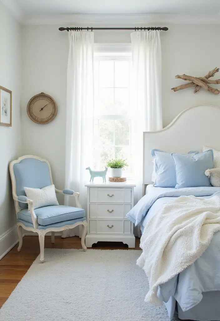 27 Blue Guest Room Designs That Feel Calm and Relaxing - 6. Coastal Whites and Blues
