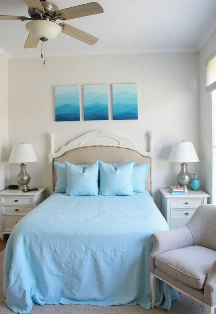 27 Blue Guest Room Designs That Feel Calm and Relaxing - 9. Ocean Wave Motif