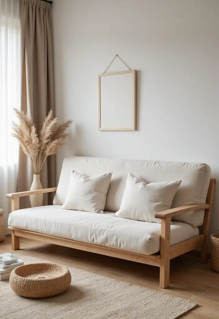 27 Futon Guest Room Inspirations That Save Space in Style - 13. Neutral Zen