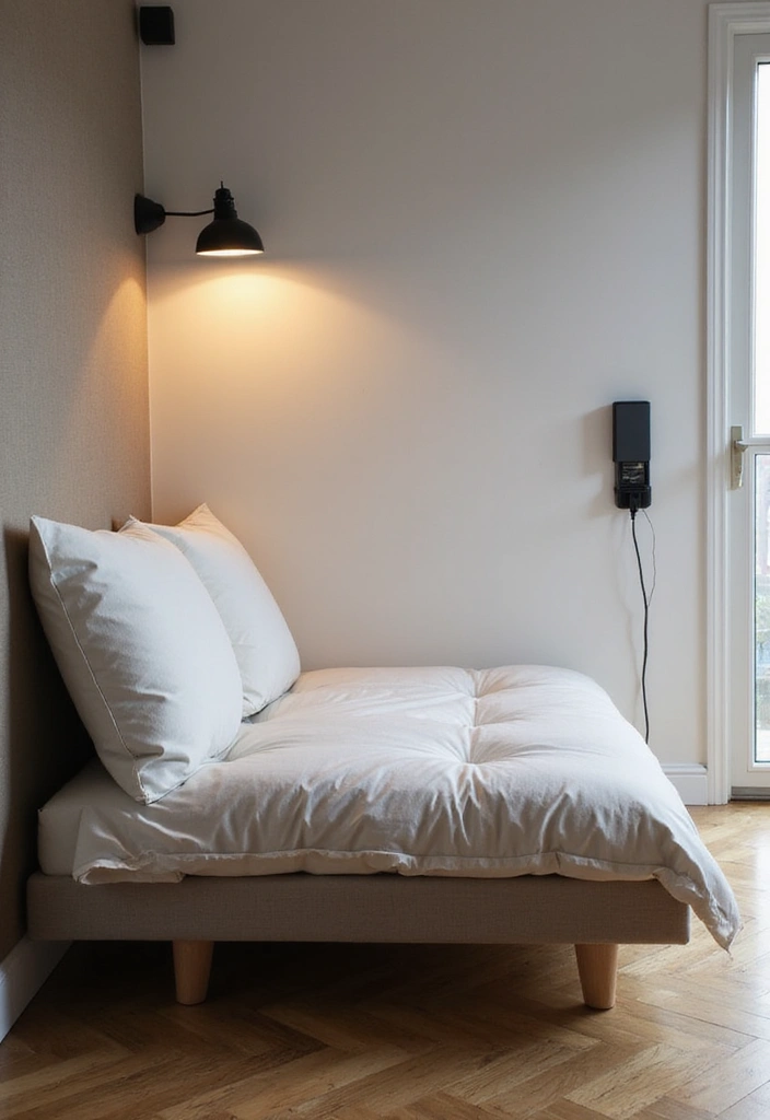 27 Futon Guest Room Inspirations That Save Space in Style - 15. Tech Savvy Space