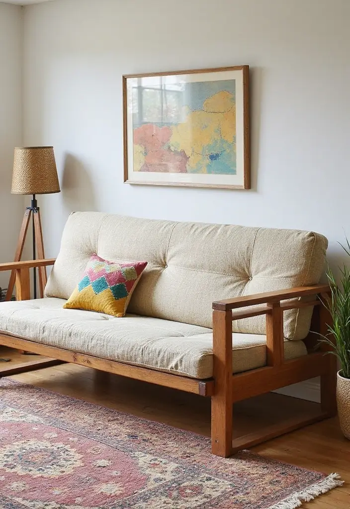 27 Futon Guest Room Inspirations That Save Space in Style - 2. Mid-Century Modern Vibes