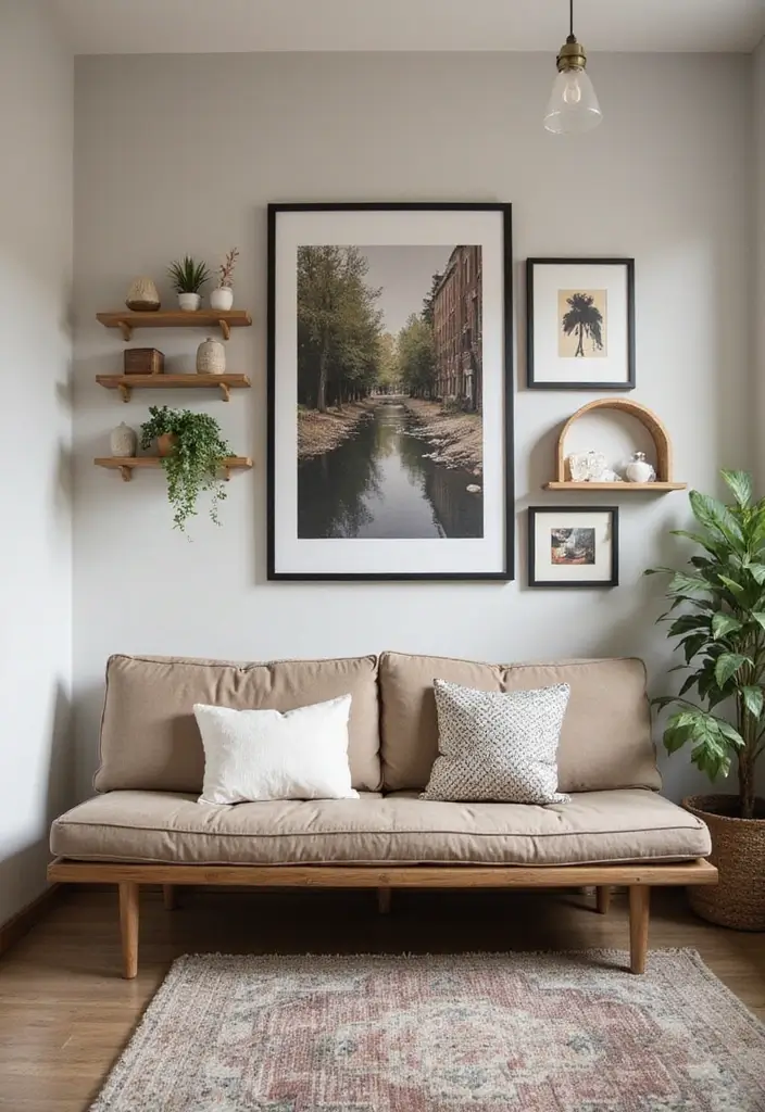 27 Futon Guest Room Inspirations That Save Space in Style - 25. Creative Wall Decor