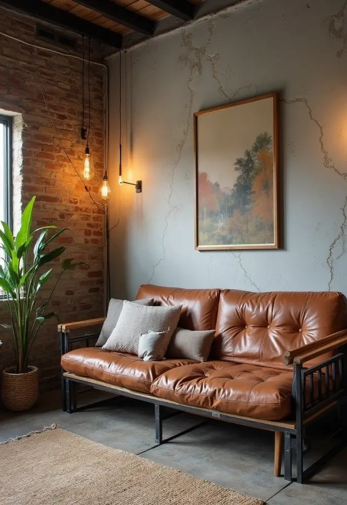 27 Futon Guest Room Inspirations That Save Space in Style - 4. Industrial Chic