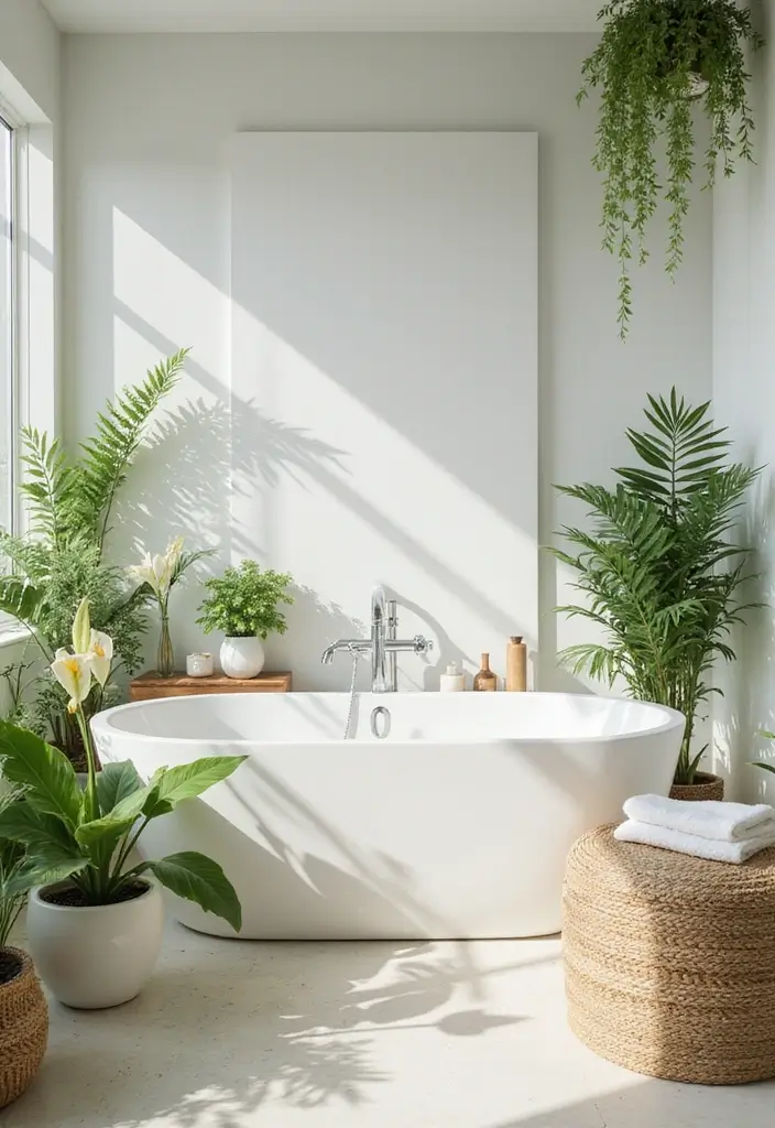 27 Guest Room Bathroom Ideas That Add Hotel-Like Luxury - 22. Fresh Plants for Wellness