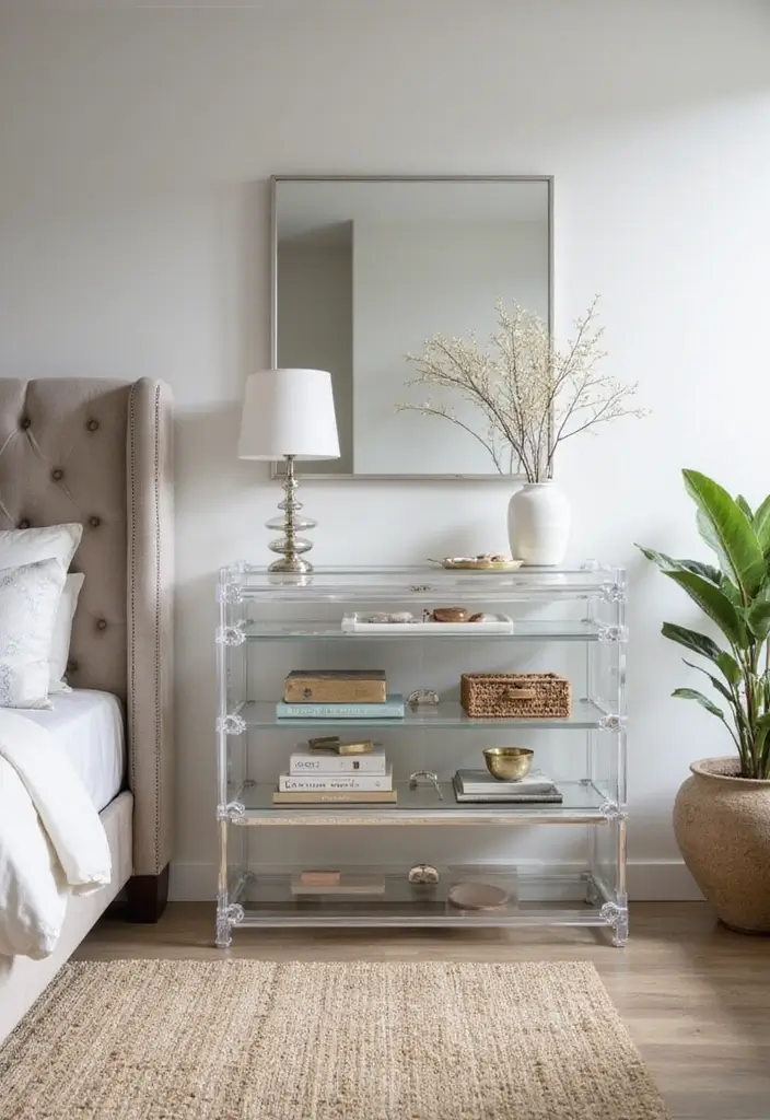27 Guest Room Dresser Ideas That Add Storage and Style - 13. Transparent Acrylic Dressers