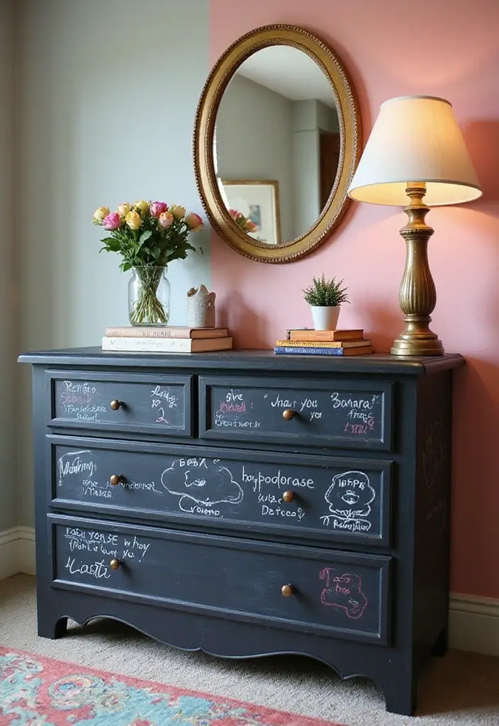 27 Guest Room Dresser Ideas That Add Storage and Style - 17. Chalkboard Paint Dressers