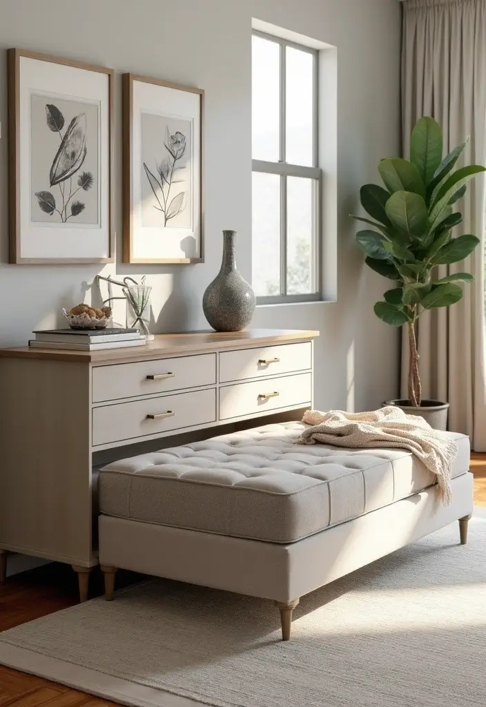 27 Guest Room Dresser Ideas That Add Storage and Style - 21. Ottoman Storage Dressers