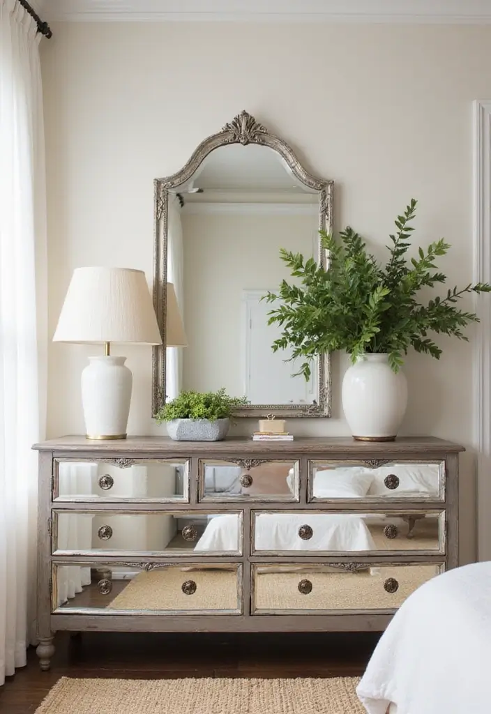 27 Guest Room Dresser Ideas That Add Storage and Style - 27. Vintage Mirror Dressers
