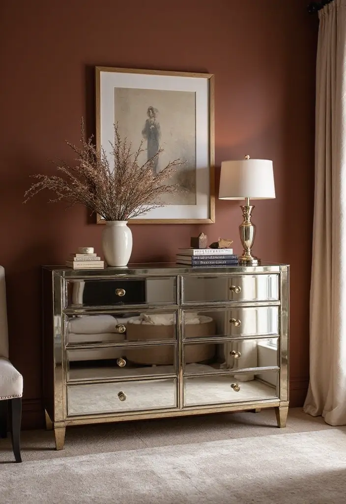 27 Guest Room Dresser Ideas That Add Storage and Style - 5. Modern Glam