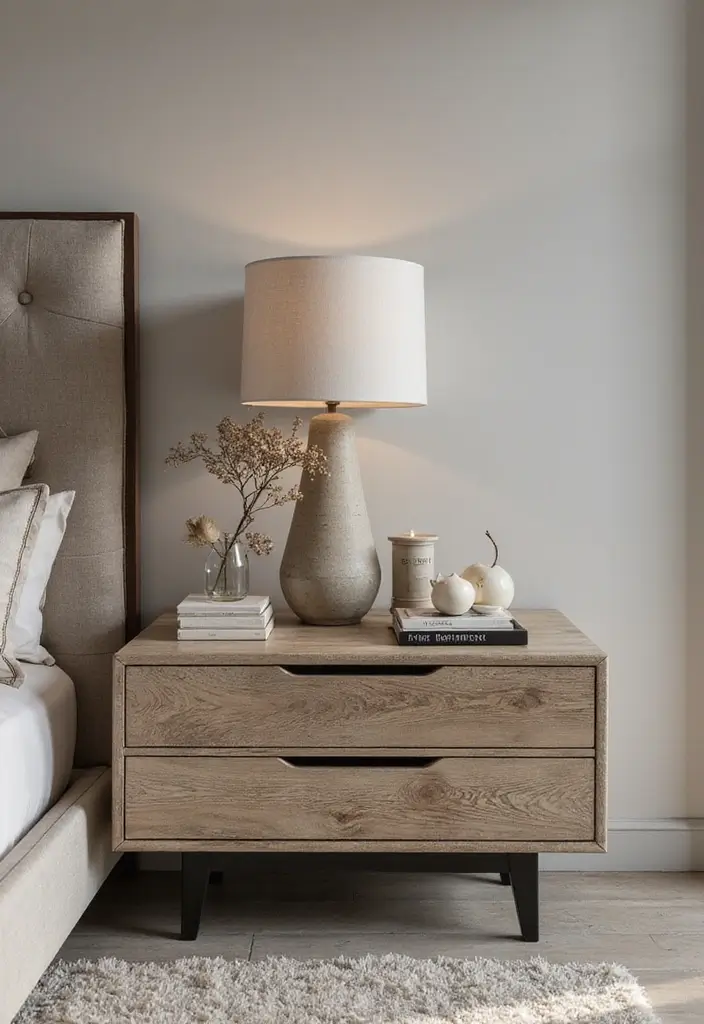 27 Guest Room Nightstand Ideas That Add Function and Style - 12. Artistic Nightstand Design