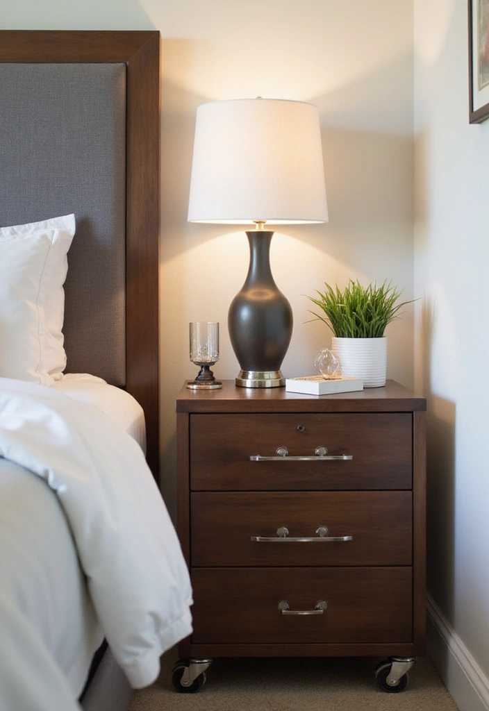 27 Guest Room Nightstand Ideas That Add Function and Style - 13. Nightstand with Wheels