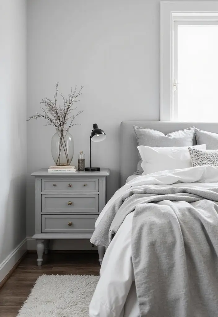 27 Guest Room Nightstand Ideas That Add Function and Style - 14. Monochrome Nightstand