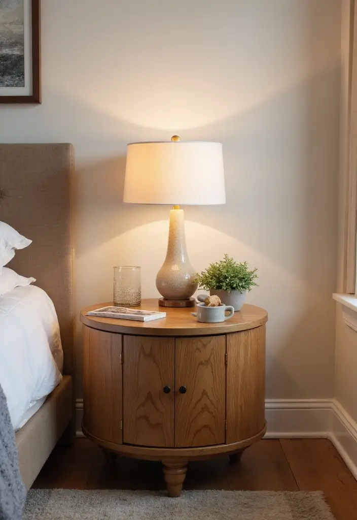 27 Guest Room Nightstand Ideas That Add Function and Style - 15. Nightstand with a Round Shape