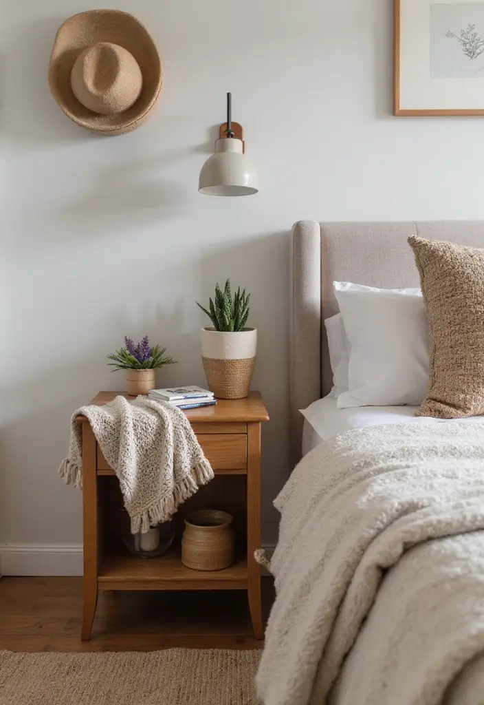 27 Guest Room Nightstand Ideas That Add Function and Style - 16. Nightstand with Textile Accents