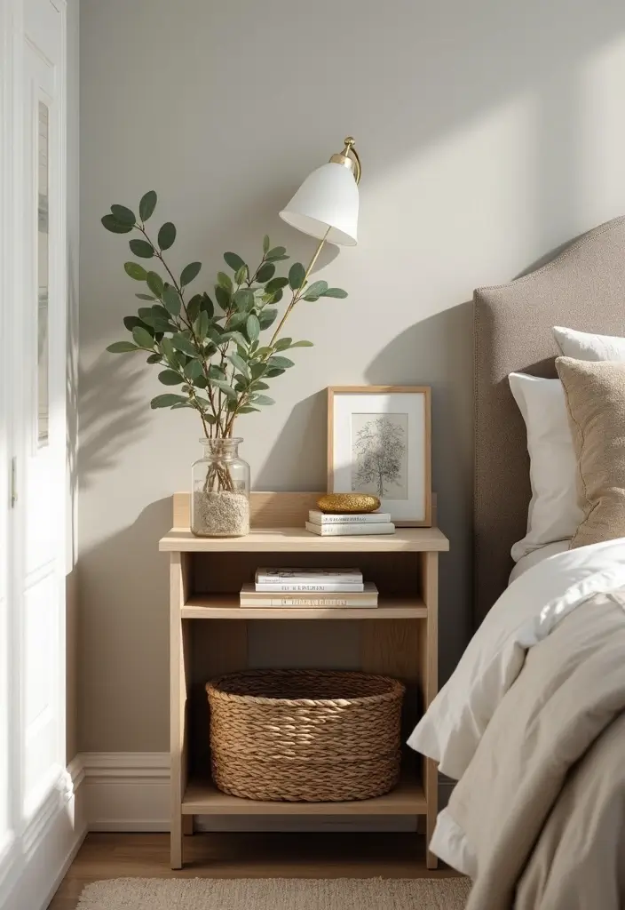 27 Guest Room Nightstand Ideas That Add Function and Style - 18. Compact Nightstand with Open Shelving