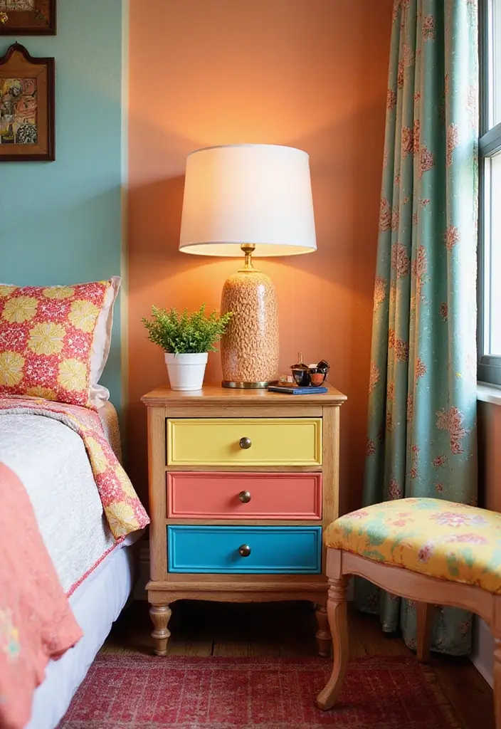 27 Guest Room Nightstand Ideas That Add Function and Style - 19. Nightstand with Colorful Accents