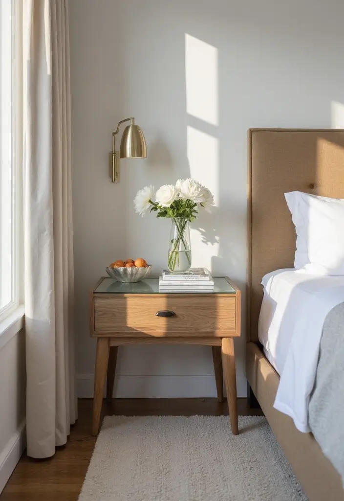 27 Guest Room Nightstand Ideas That Add Function and Style - 21. Nightstand with a Glass Top