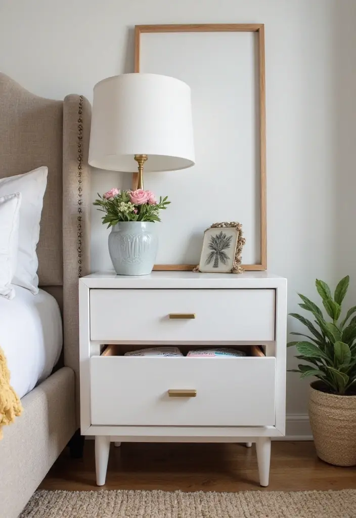 27 Guest Room Nightstand Ideas That Add Function and Style - 23. Nightstand with Drawer Hooks