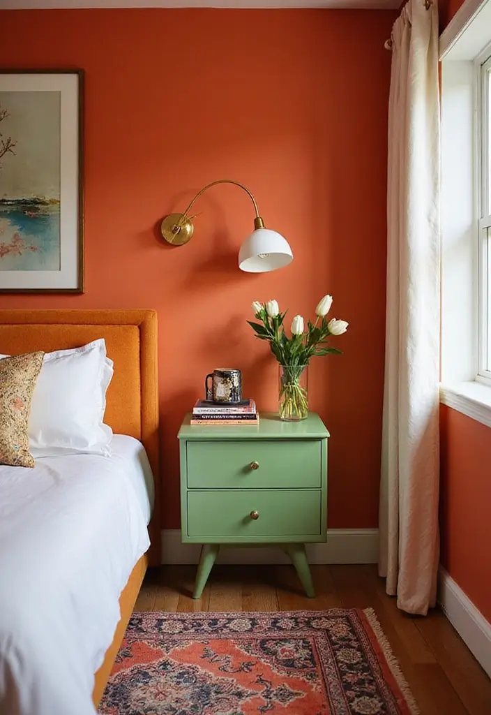 27 Guest Room Nightstand Ideas That Add Function and Style - 24. Statement Color Nightstand