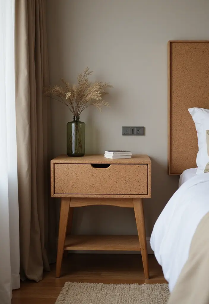 27 Guest Room Nightstand Ideas That Add Function and Style - 25. Nightstand with a Cork Top