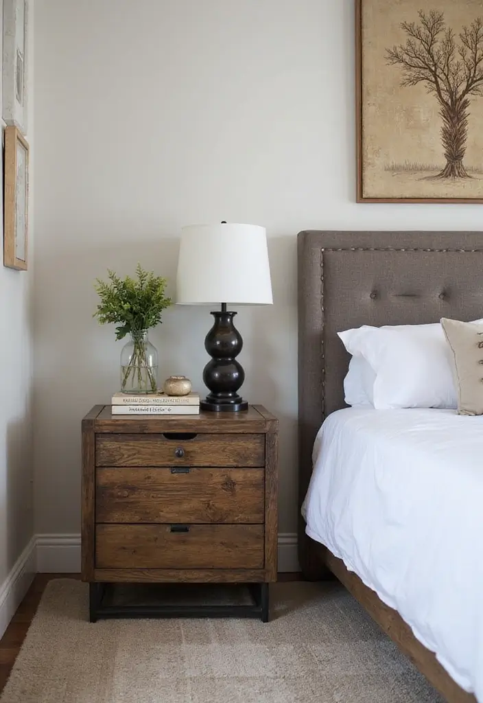 27 Guest Room Nightstand Ideas That Add Function and Style - 26. Industrial Chic Nightstand